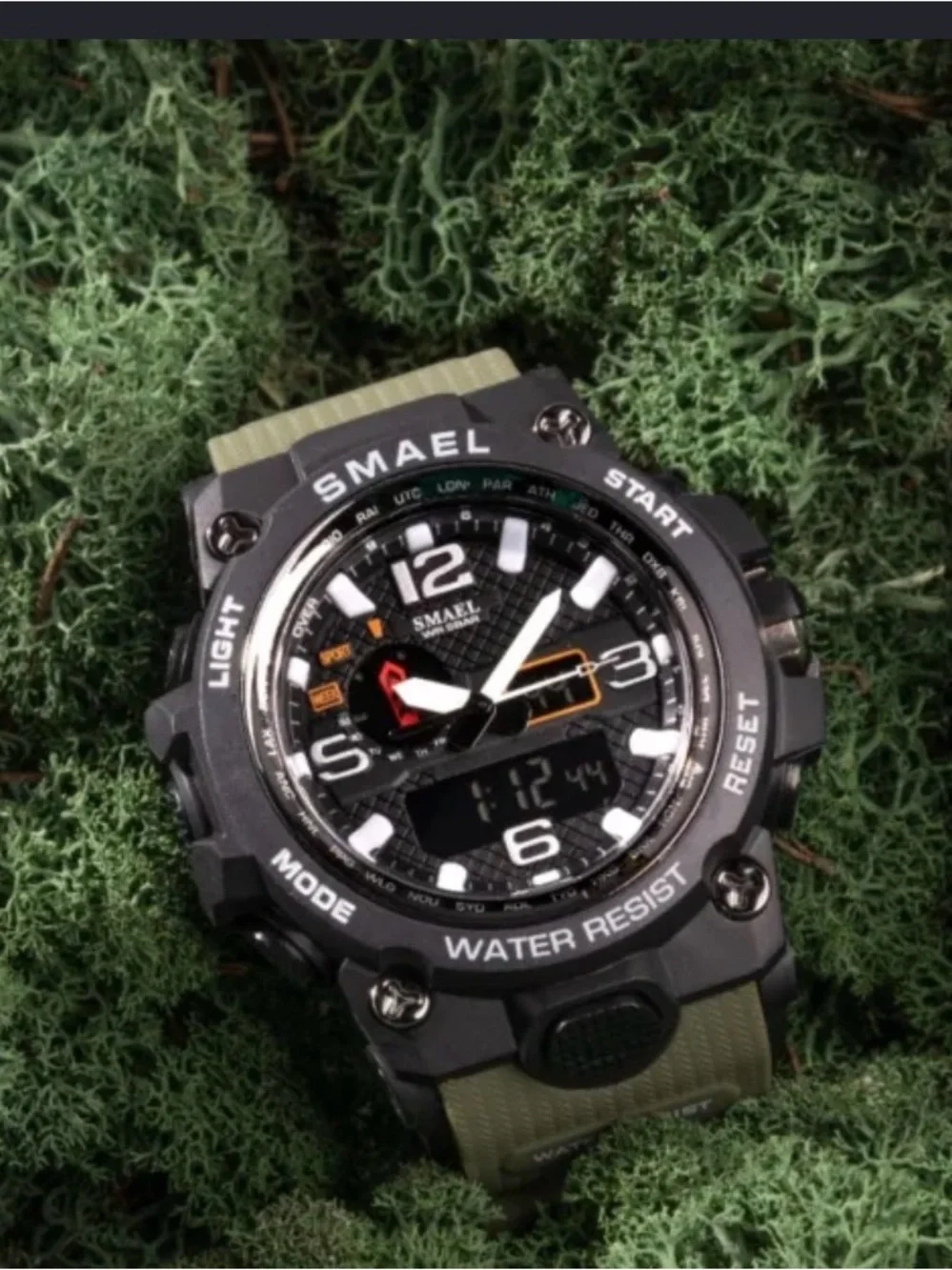 NEW SMAEL Tactical Sport Watch in Black with Army Green Strap
